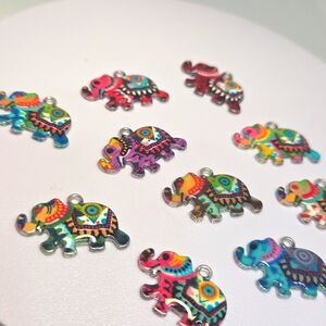Elephant Charms 10 Charms.  Colorful Metal Enameled Charms.   Colors may Vary